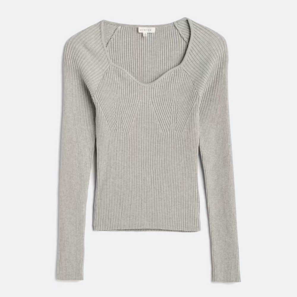 WYNTER Huntley Fitted Long Sleeve Sweater Top - Grey - Medium